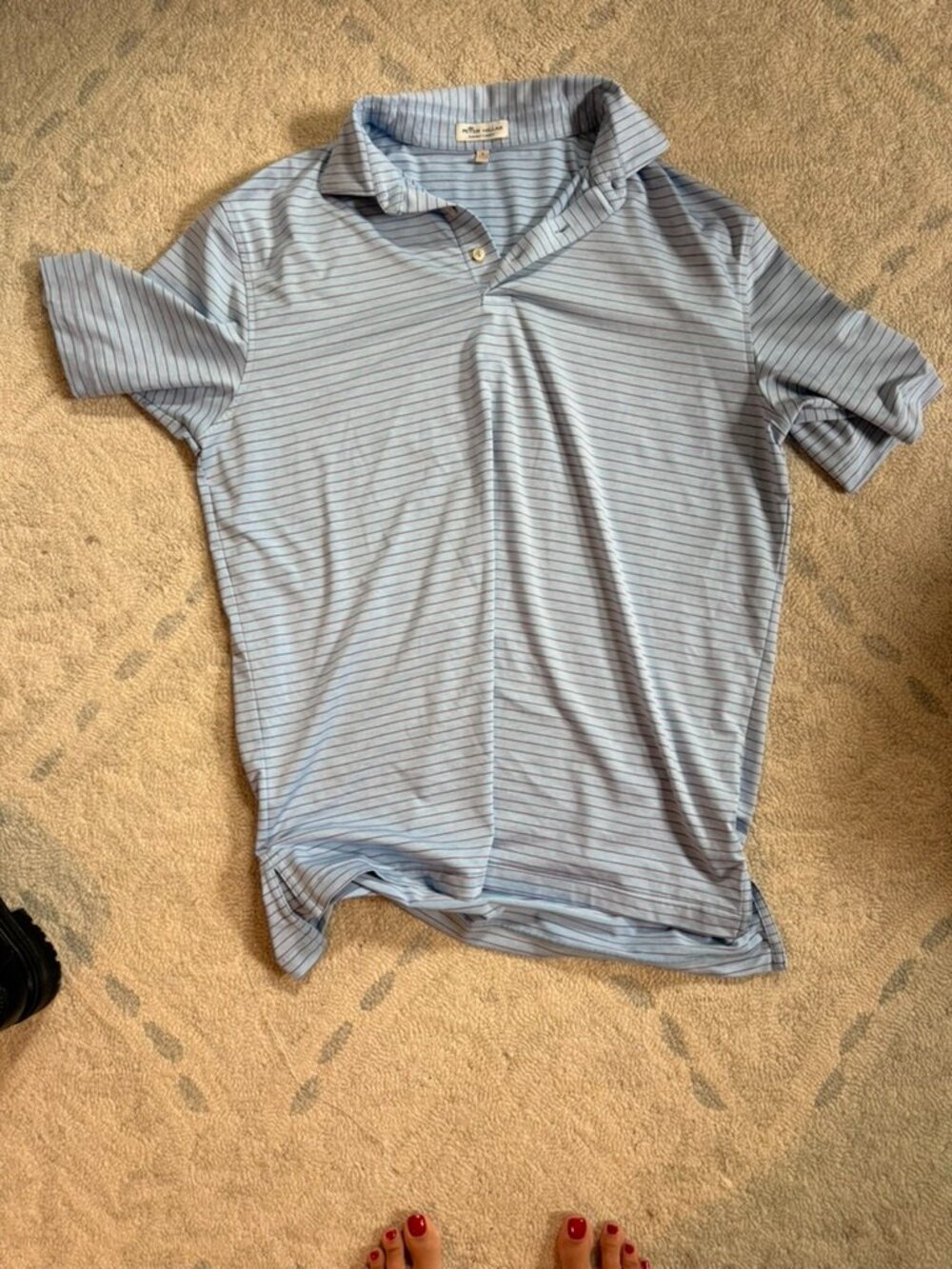 Peter Millar Light Blue & Pink Striped Polo Size L